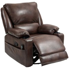HOMCOM Recliner Massage Armchair with Heat Oversized Swivel Rocker with Footrest Remote and Side Pockets Brown