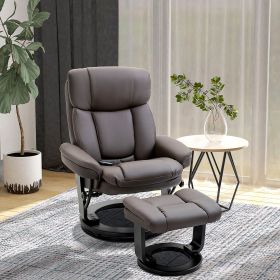 PU Leather Massage Recliner Chair with Ottoman 10 Point Vibration Swiveling Armchair, Brown