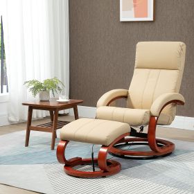Electric Recliner Chair with Ottoman, Faux Leather, 10 Vibration Points, Remote Control, Beige