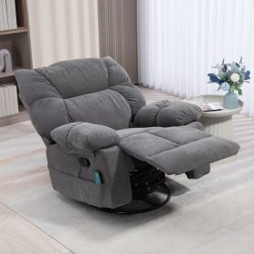 Oversized Massage Reclining Armchair with Heat Swivel Rocker Footrest Remote Dark Gray 4 Side Pockets